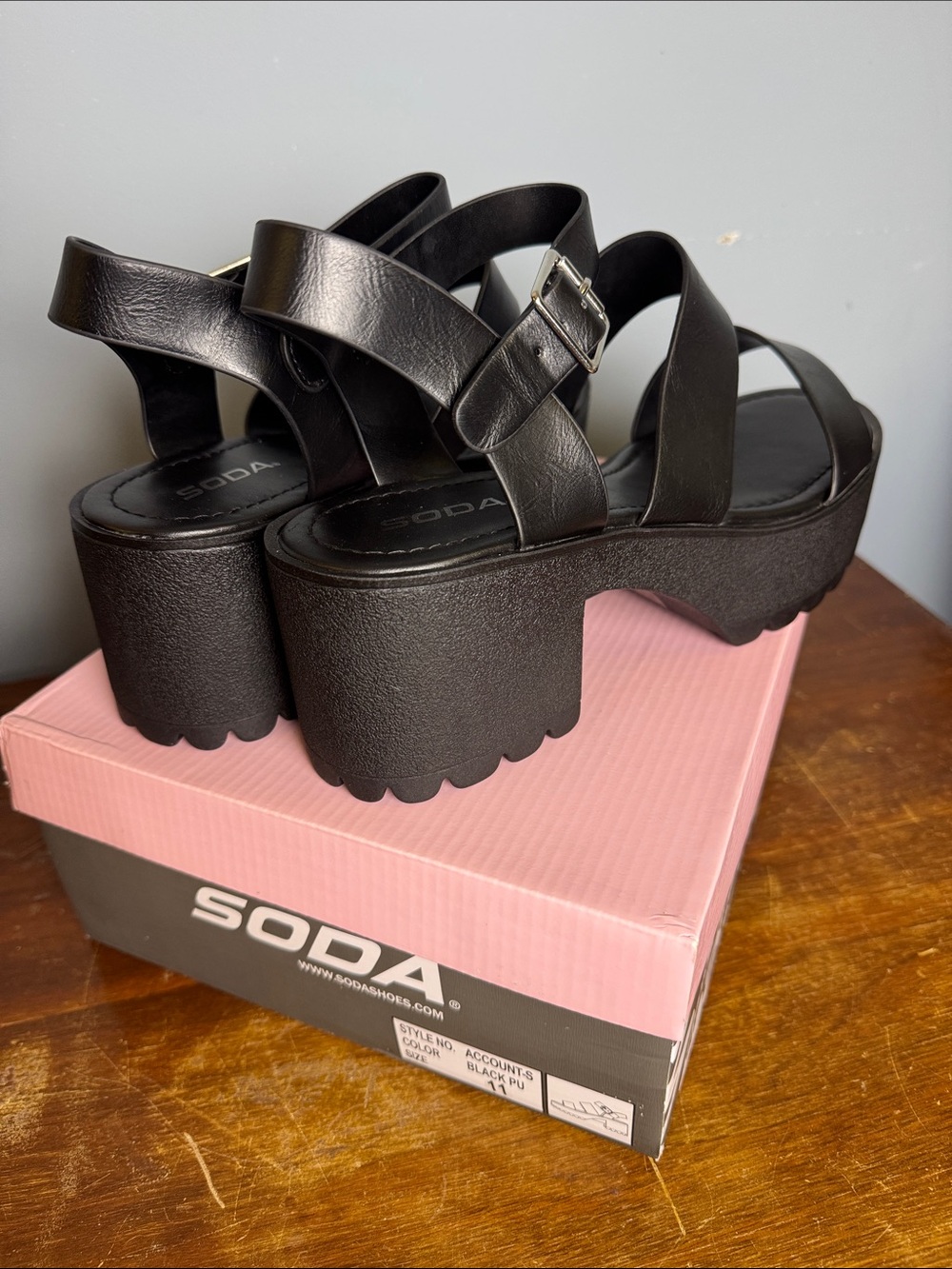 Soda Black Chunky Platform Strappy Sandal with Buckle - Picture 3 of 8
